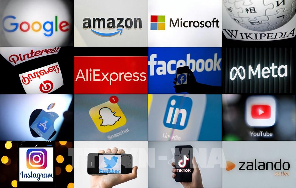 Biểu tượng của các công ty công nghệ và mạng xã hội. (Ảnh: AFP/TTXVN) Biểu tượng của các công ty công nghệ và mạng xã hội. (Ảnh: AFP/TTXVN)